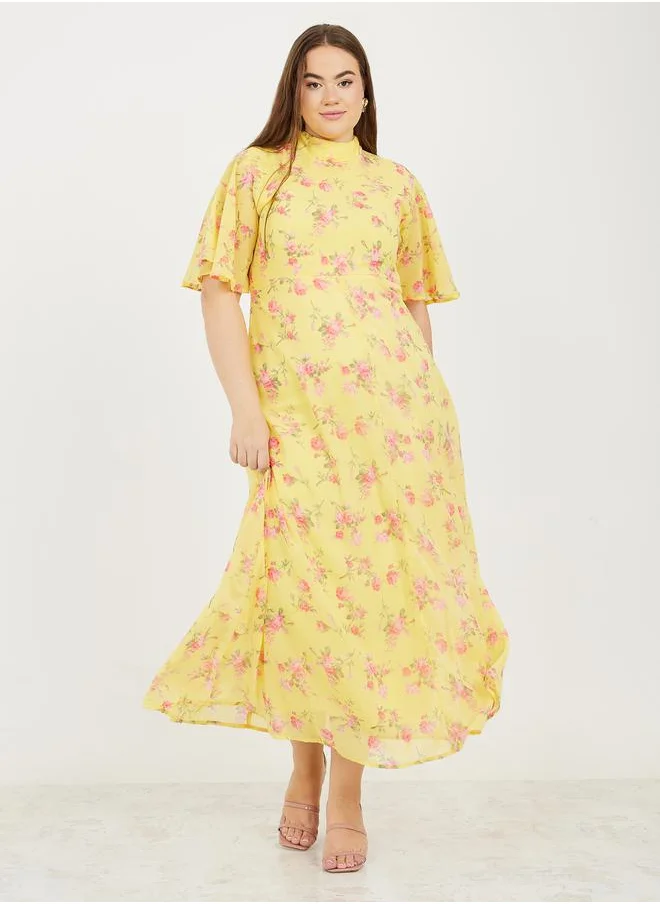 ستايلي Plus Floral Print High Neck A-Line Maxi Dress