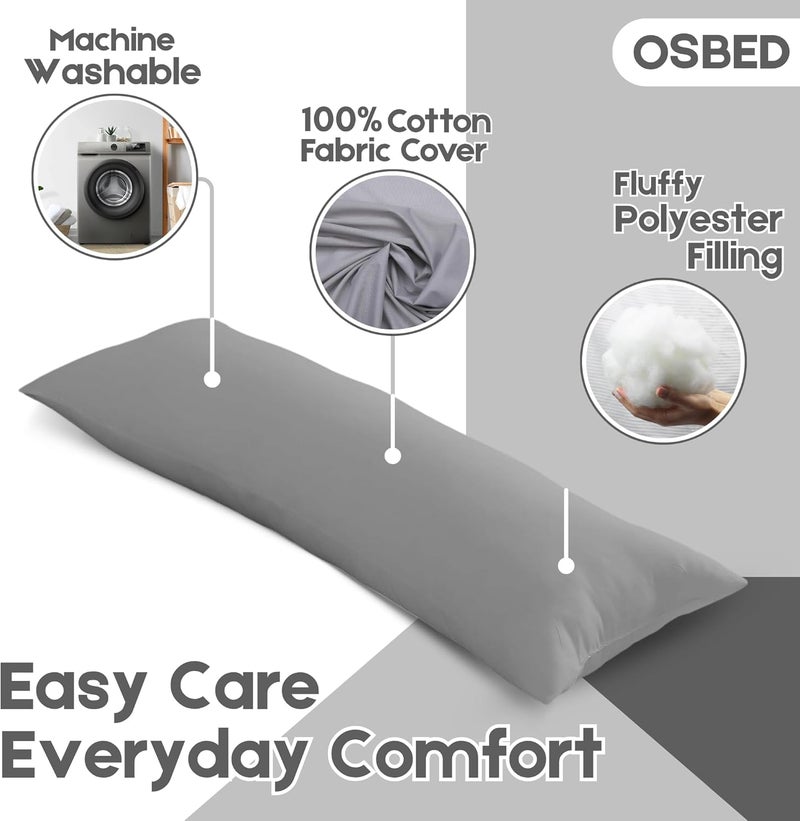 OSBED Soft & Comfy Long Body Pillow for Side Sleepers - 50 x 120cm, Grey - Image 3