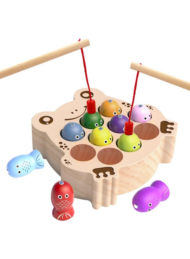 EDUTREE Wooden Magnetic Fishing Game For Toddlers 1-3, Frog Fishing Color Sorting Montessori Sensory Preschool Educational Learning Fine Motor Skills Toys For 3 4 5 Years Old Boys Girls - Image 1