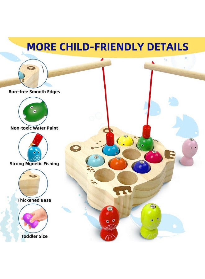 EDUTREE Wooden Magnetic Fishing Game For Toddlers 1-3, Frog Fishing Color Sorting Montessori Sensory Preschool Educational Learning Fine Motor Skills Toys For 3 4 5 Years Old Boys Girls - Image 3