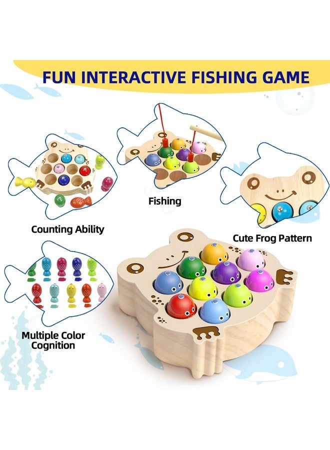 EDUTREE Wooden Magnetic Fishing Game For Toddlers 1-3, Frog Fishing Color Sorting Montessori Sensory Preschool Educational Learning Fine Motor Skills Toys For 3 4 5 Years Old Boys Girls - Image 2