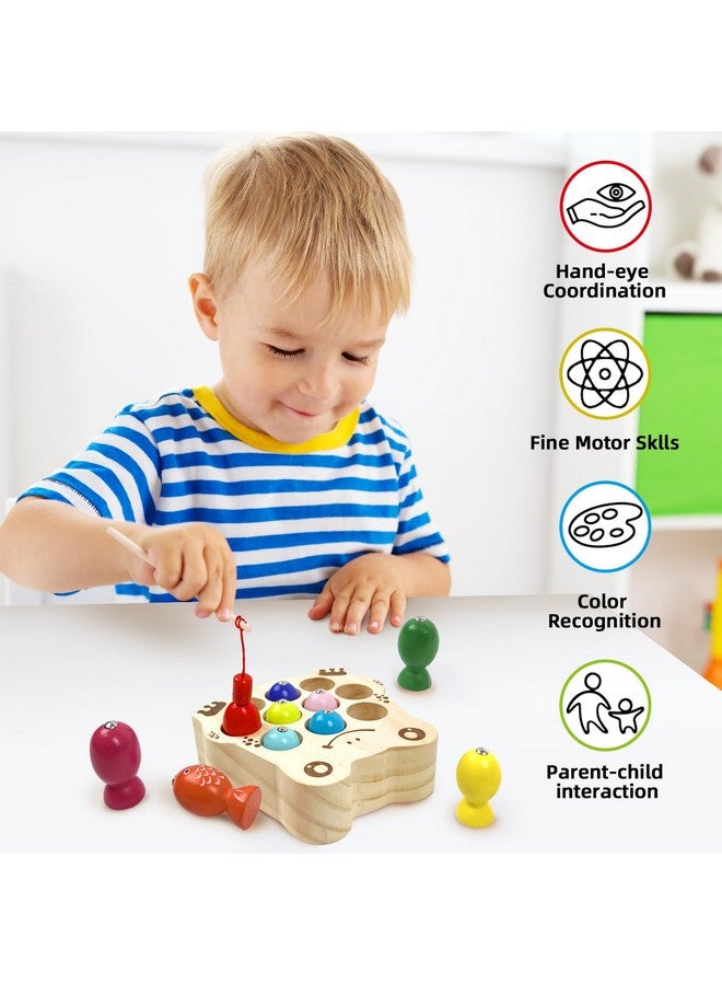 EDUTREE Wooden Magnetic Fishing Game For Toddlers 1-3, Frog Fishing Color Sorting Montessori Sensory Preschool Educational Learning Fine Motor Skills Toys For 3 4 5 Years Old Boys Girls - Image 5