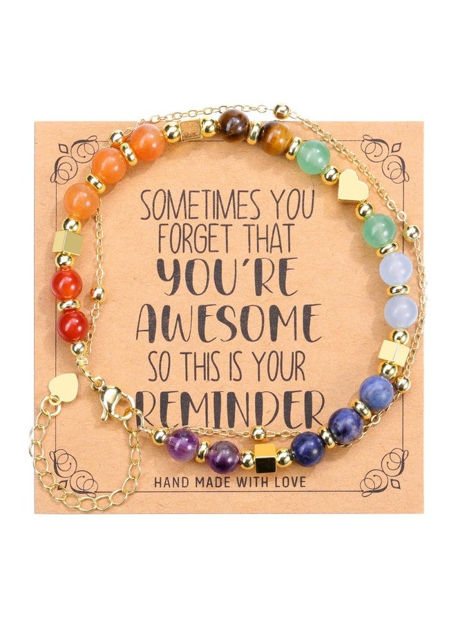 Jovivi Natural 7 Chakra Healing Crystal Beaded Bracelets for Women, Sometimes You Forget You're Awesome Bracelet Inspirational Gifts for Mom, Daughter, Sister, Best Friends - Image 1