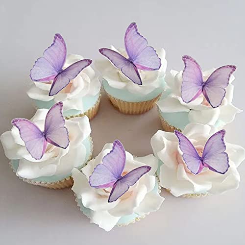 GEORLD Edible Wafer Paper Butterflies Set of 48 Purple Cake Decorations, Cupcake Topper - Image 1