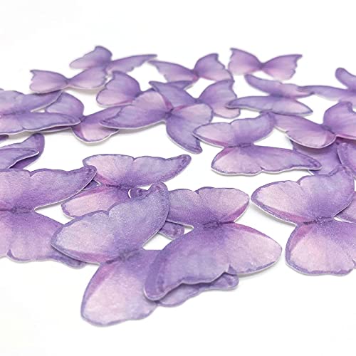 GEORLD Edible Wafer Paper Butterflies Set of 48 Purple Cake Decorations, Cupcake Topper - Image 4