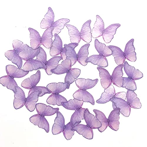 GEORLD Edible Wafer Paper Butterflies Set of 48 Purple Cake Decorations, Cupcake Topper - Image 3