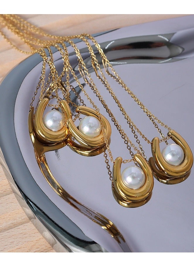 18K Gold Plated Pearl Necklace, Made Of Titanium Steel Non Fade,Simple Design, For Daily Wear, Korean Style  - Image 2