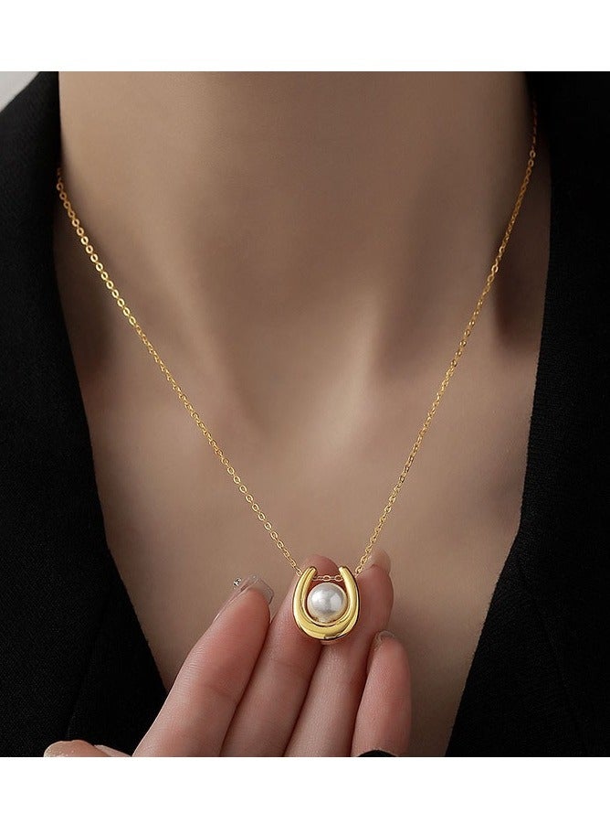 18K Gold Plated Pearl Necklace, Made Of Titanium Steel Non Fade,Simple Design, For Daily Wear, Korean Style  - Image 4