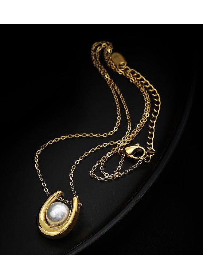 18K Gold Plated Pearl Necklace, Made Of Titanium Steel Non Fade,Simple Design, For Daily Wear, Korean Style  - Image 5