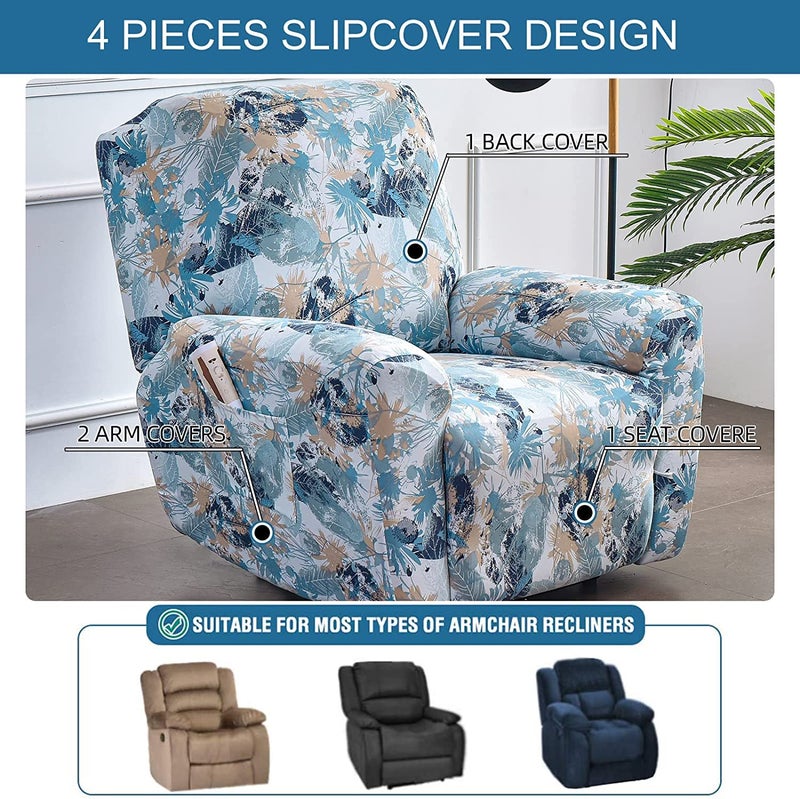 Eco-Ancheng Recliner Slipcovers 4-Pieces Lazyboy Recliner Covers Recliner Couch Covers Recliner Chair Cover Non Slip Reclining Slipcovers with Storage Pockets Furniture Protector for Living Room - Image 4