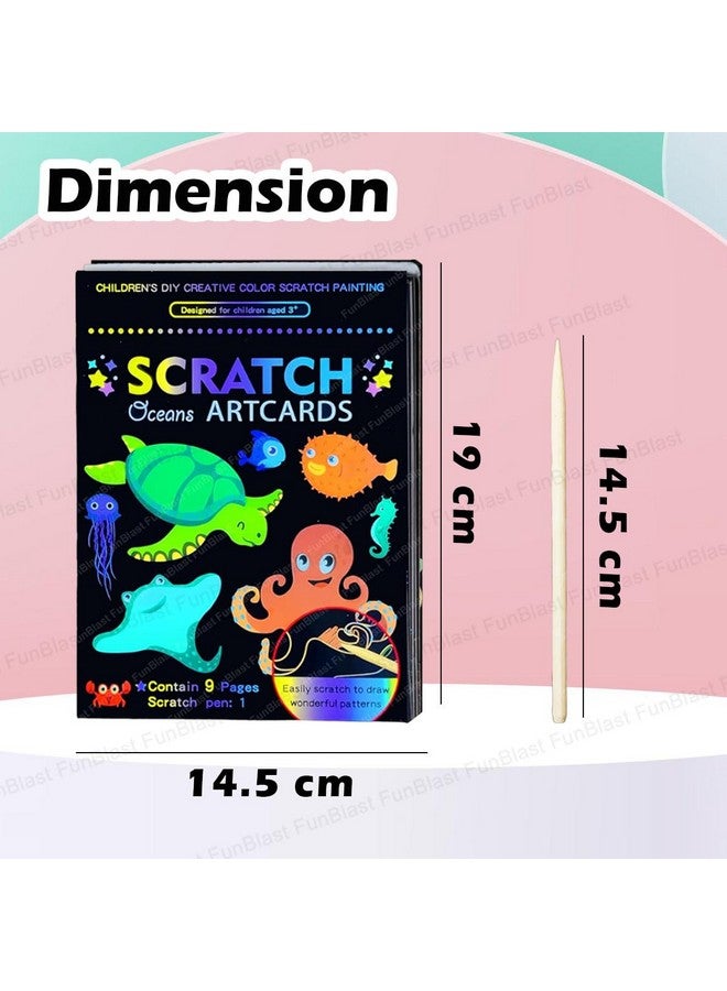 FunBlast Scratch Painting Art Cards - DIY Magic Colouring Art Scratch Cards, Scratch Art Painting Paper with Stylus for Drawing, Sketching, Art & Craft Kit for Kids (Sea Animal) - Image 2