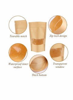 KASTWAVE Food Pouches 50pcs 18x26cm Kraft Stand Up Food Bags, Zip Lock Reusable Packing Pouches with Transparent Window and Tear Notch Thicken Heat Sealable, or Storing, Cookie, Snack Tea and Drinking  - Image 2