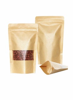 KASTWAVE Food Pouches 50pcs 18x26cm Kraft Stand Up Food Bags, Zip Lock Reusable Packing Pouches with Transparent Window and Tear Notch Thicken Heat Sealable, or Storing, Cookie, Snack Tea and Drinking  - Image 1