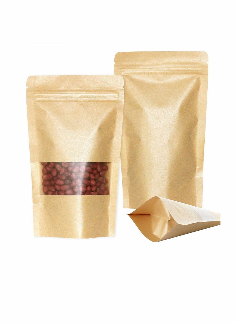 KASTWAVE Food Pouches 50pcs 18x26cm Kraft Stand Up Food Bags, Zip Lock Reusable Packing Pouches with Transparent Window and Tear Notch Thicken Heat Sealable, or Storing, Cookie, Snack Tea and Drinking  - Image 1