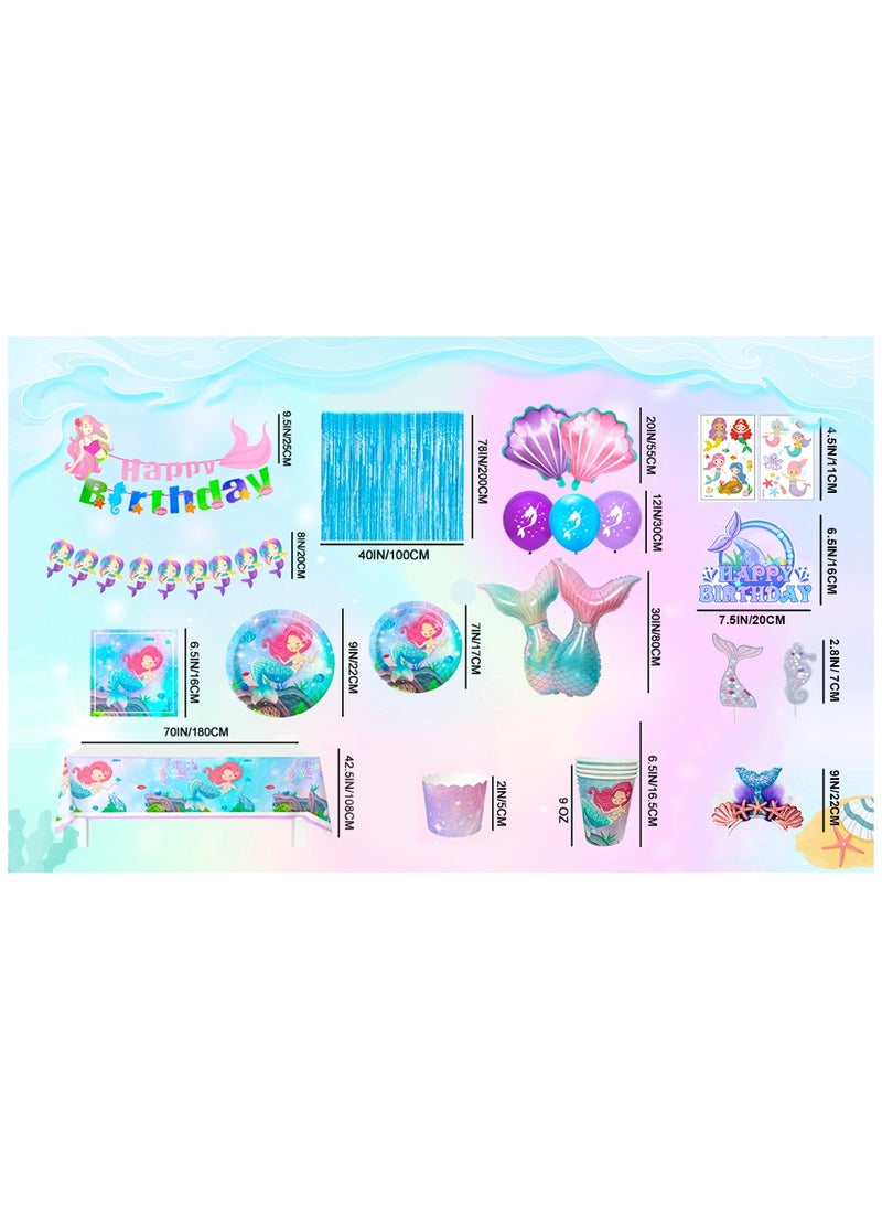 FRUITFUL PARTY - Mermaid Birthday Party Decorations for 16 Guests, Mermaid Birthday Disposable Tableware Set Mermaid Theme Balloons Banners Plates Cups Napkins Tablecloth - Image 1