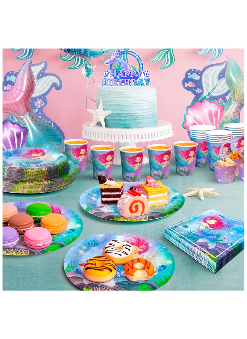 FRUITFUL PARTY - Mermaid Birthday Party Decorations for 16 Guests, Mermaid Birthday Disposable Tableware Set Mermaid Theme Balloons Banners Plates Cups Napkins Tablecloth - Image 1