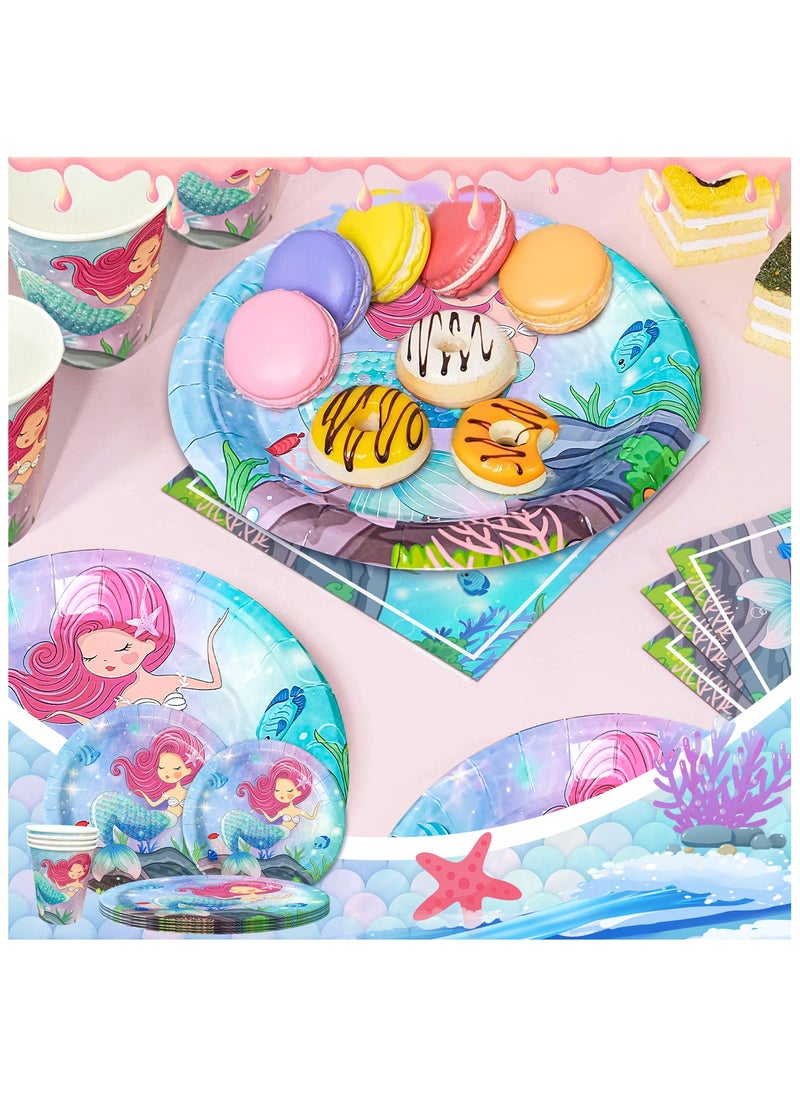 FRUITFUL PARTY - Mermaid Birthday Party Decorations for 16 Guests, Mermaid Birthday Disposable Tableware Set Mermaid Theme Balloons Banners Plates Cups Napkins Tablecloth - Image 1