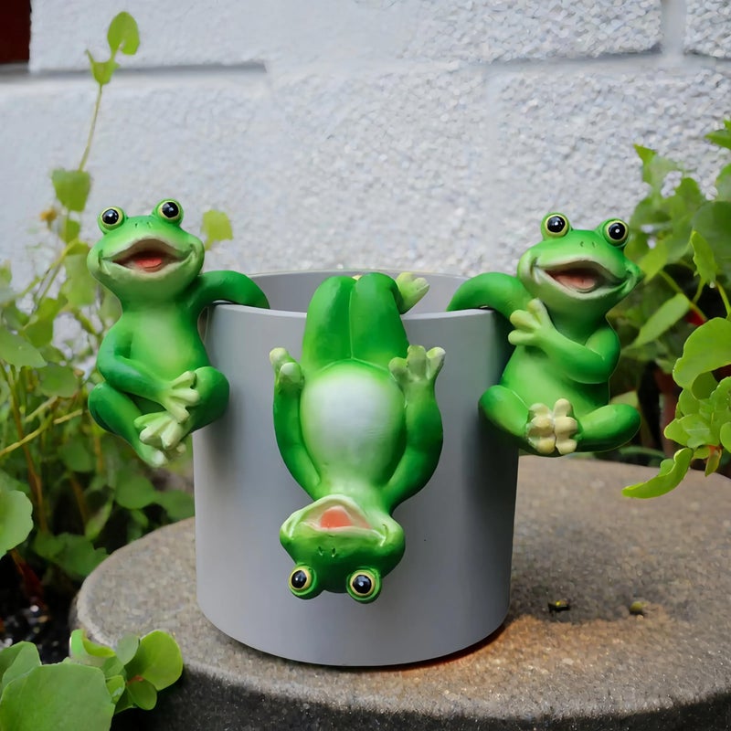 LithosKryos 3 PCS Playful Frog Statues Pot Hugger Decorations for Plant, Miniature Frog Figurines,Women Gifts,Garden Decor Outdoor, Suitable for Flower, Courtyard and Lawn Decorations - Image 4