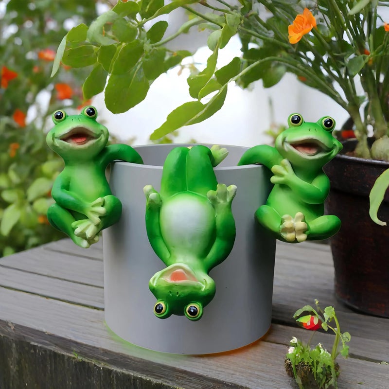 LithosKryos 3 PCS Playful Frog Statues Pot Hugger Decorations for Plant, Miniature Frog Figurines,Women Gifts,Garden Decor Outdoor, Suitable for Flower, Courtyard and Lawn Decorations - Image 1