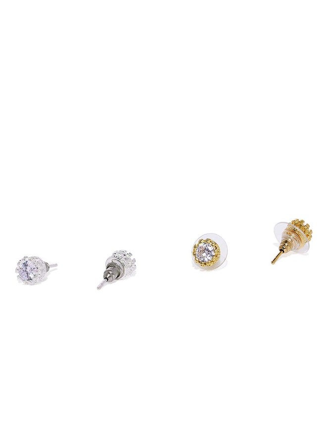 OOMPHelicious Jewellery Pair Combo Of 2 Silver & Gold Round Cubic Zirconia Ear Stud Earrings For Men & Boys (ESN32EIS3_CC4) - Image 3