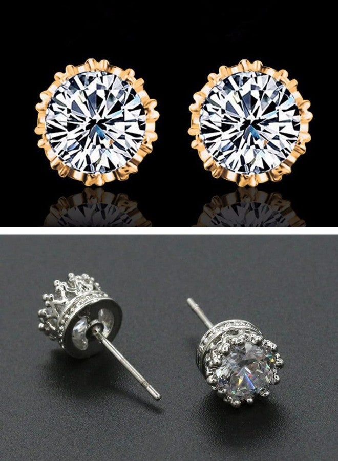 OOMPHelicious Jewellery Pair Combo Of 2 Silver & Gold Round Cubic Zirconia Ear Stud Earrings For Men & Boys (ESN32EIS3_CC4) - Image 4