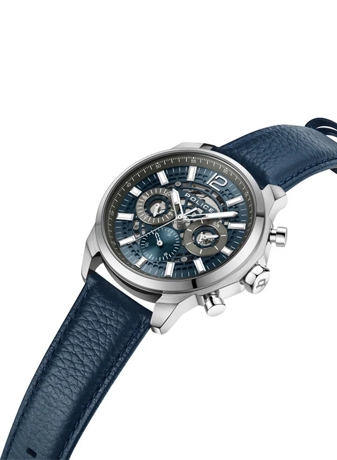 بوليس Police Menelik Watch For Men Blue Dial Blue Leather Strap