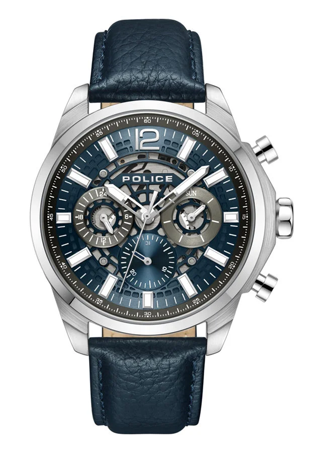 بوليس Police Menelik Watch For Men Blue Dial Blue Leather Strap