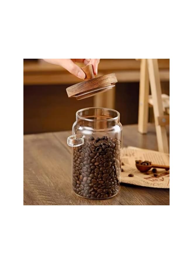 Green Tiger Coffee Bean Glass Jars, Food Storage Jars with Airtight Bamboo Lid and Spoon, Set of 2 Clear Kitchen Canister Jars Set for Pasta,Cookies, Nuts, Coffee Beans, Cereal, Sugar, Salt (600ml) - Image 4