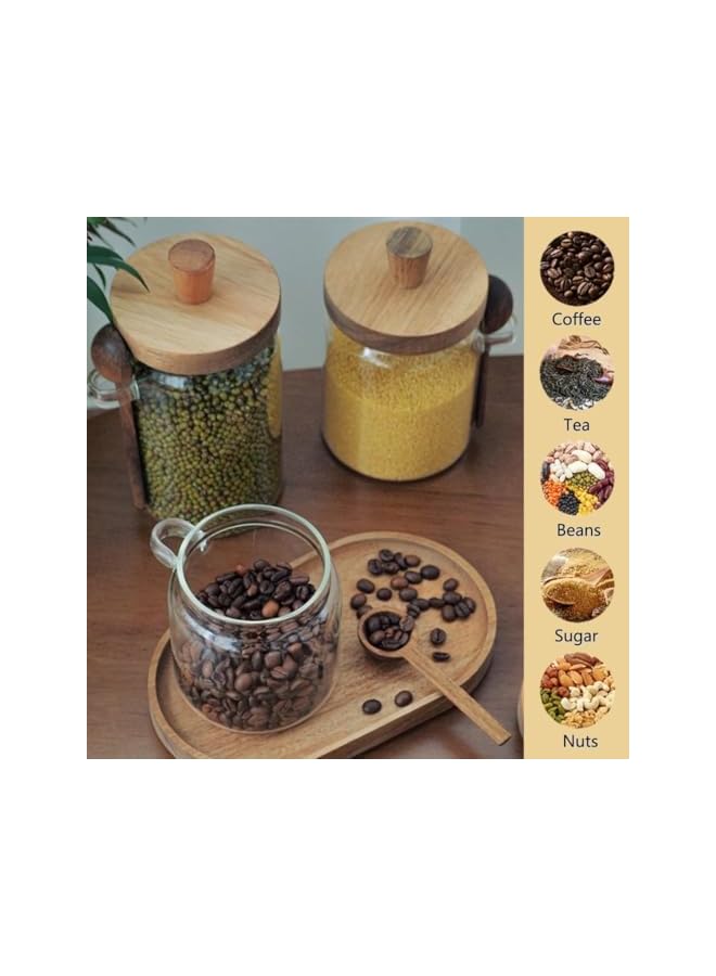 Green Tiger Coffee Bean Glass Jars, Food Storage Jars with Airtight Bamboo Lid and Spoon, Set of 2 Clear Kitchen Canister Jars Set for Pasta,Cookies, Nuts, Coffee Beans, Cereal, Sugar, Salt (600ml) - Image 3