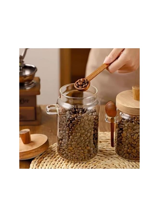 Green Tiger Coffee Bean Glass Jars, Food Storage Jars with Airtight Bamboo Lid and Spoon, Set of 2 Clear Kitchen Canister Jars Set for Pasta,Cookies, Nuts, Coffee Beans, Cereal, Sugar, Salt (600ml) - Image 2
