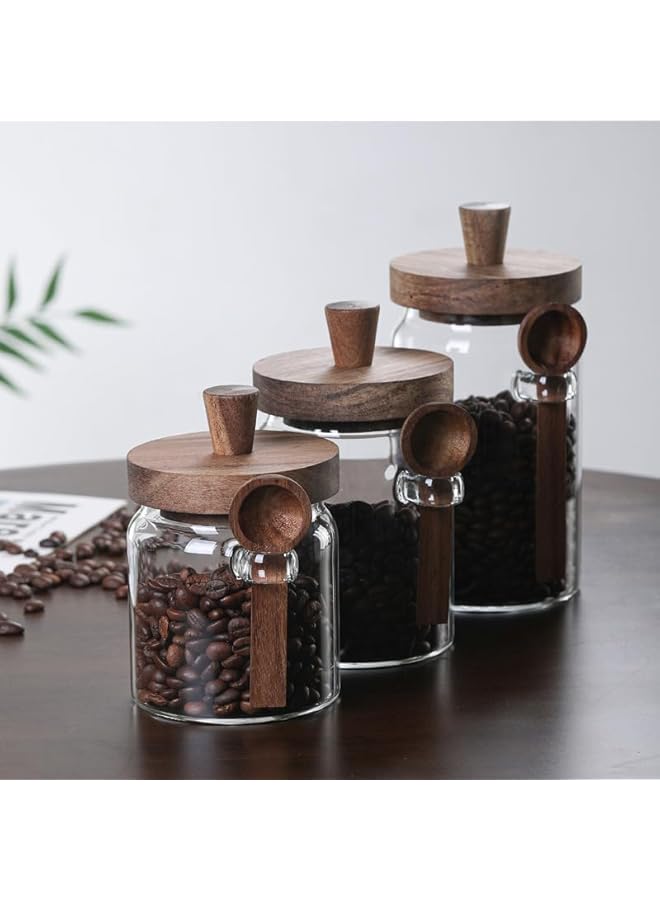 Green Tiger Coffee Bean Glass Jars, Food Storage Jars with Airtight Bamboo Lid and Spoon, Set of 2 Clear Kitchen Canister Jars Set for Pasta,Cookies, Nuts, Coffee Beans, Cereal, Sugar, Salt (600ml) - Image 5