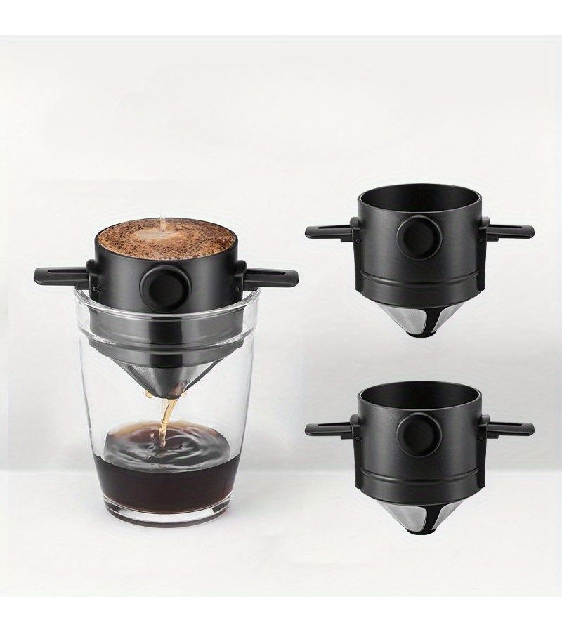 Reusable Stainless Steel Coffee Filter Black 1 Cup Portable Fine Mesh 500 Micron Easy Clean Design for Travel Office Outdoor Coffee Lovers - Image 1