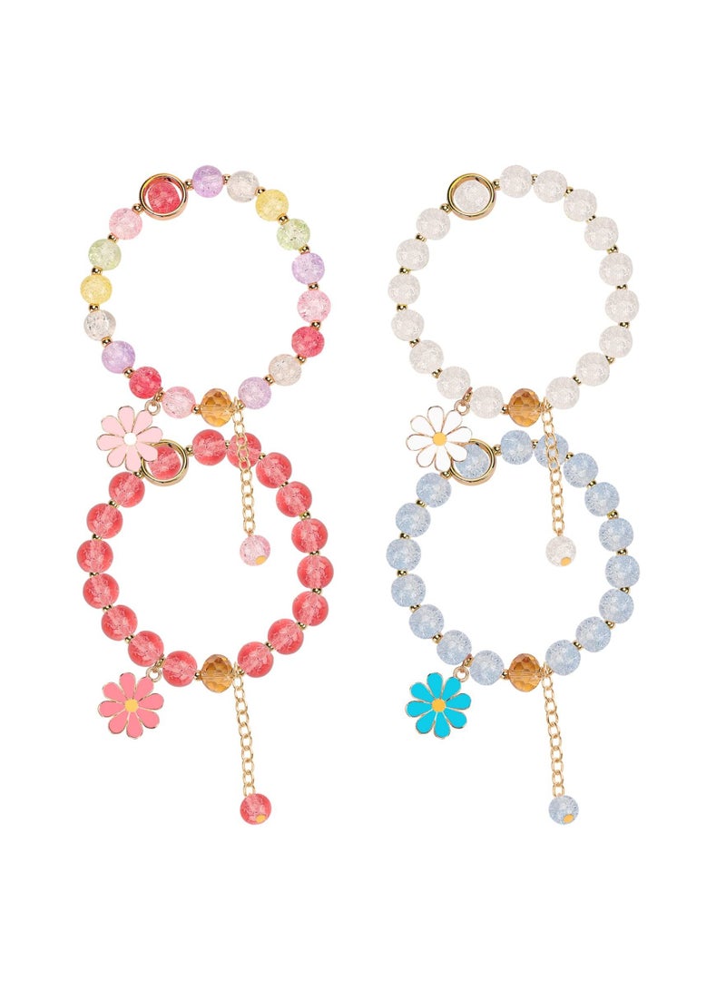 KASTWAVE 4PCS Kawaii Bracelets Crystal Beads Bracelet Cute Elastic Beaded Bracelets Pearl Bracelets Aesthetic Attraction Relationship Friendship Jewelry Gift for Girls Gift - Image 1