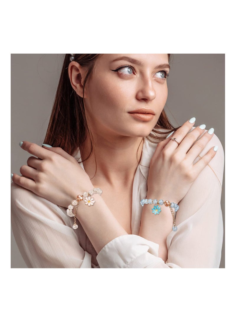 KASTWAVE 4PCS Kawaii Bracelets Crystal Beads Bracelet Cute Elastic Beaded Bracelets Pearl Bracelets Aesthetic Attraction Relationship Friendship Jewelry Gift for Girls Gift - Image 4