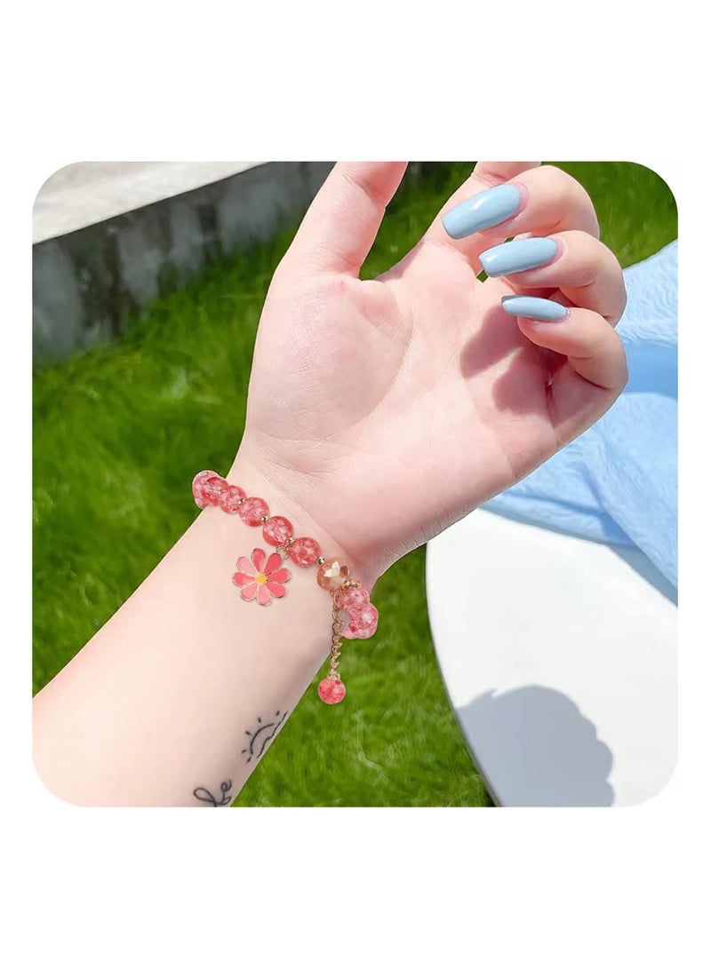 KASTWAVE 4PCS Kawaii Bracelets Crystal Beads Bracelet Cute Elastic Beaded Bracelets Pearl Bracelets Aesthetic Attraction Relationship Friendship Jewelry Gift for Girls Gift - Image 3