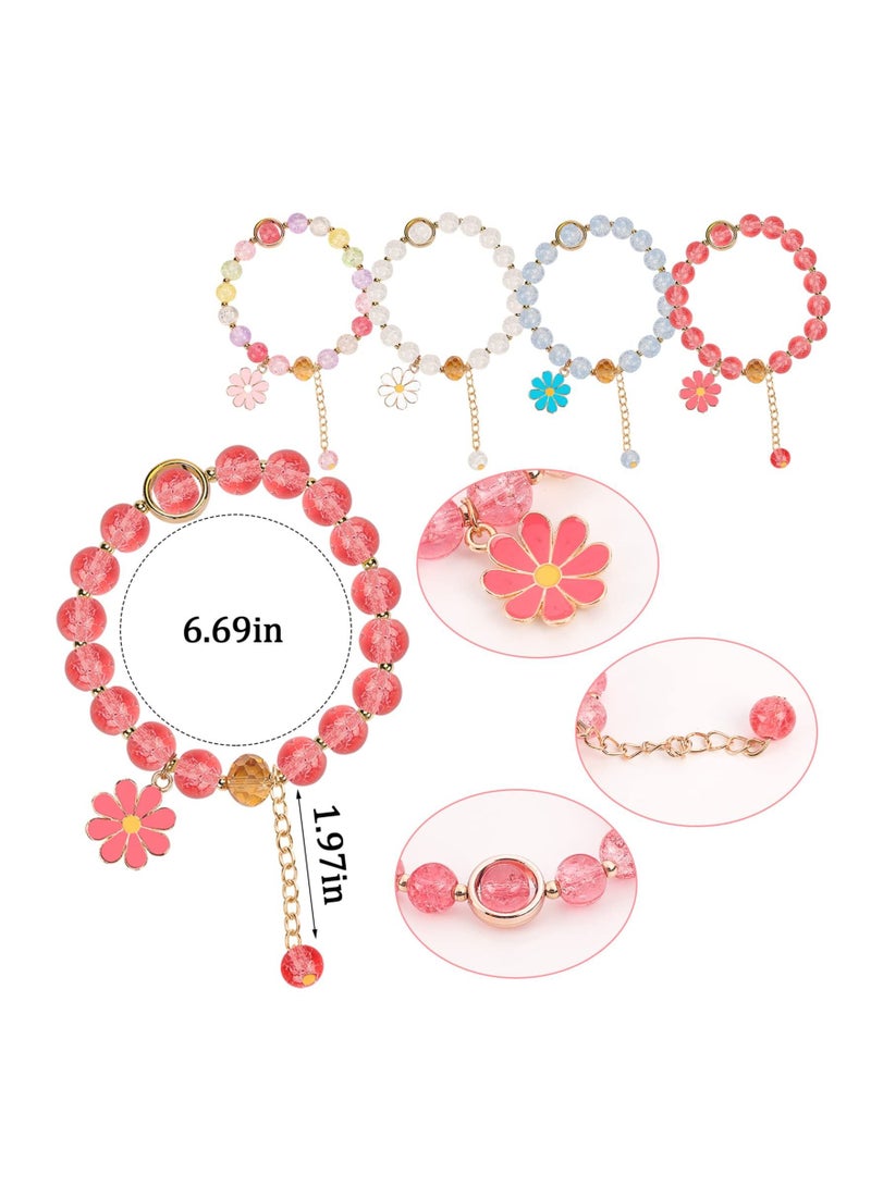 KASTWAVE 4PCS Kawaii Bracelets Crystal Beads Bracelet Cute Elastic Beaded Bracelets Pearl Bracelets Aesthetic Attraction Relationship Friendship Jewelry Gift for Girls Gift - Image 2