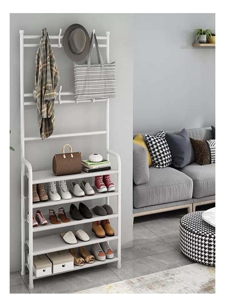 BLOOMING TIME 5-Tier Stainless Steel Coat And Shoes Rack For Home White 80x25.5x152.5cm - Image 1