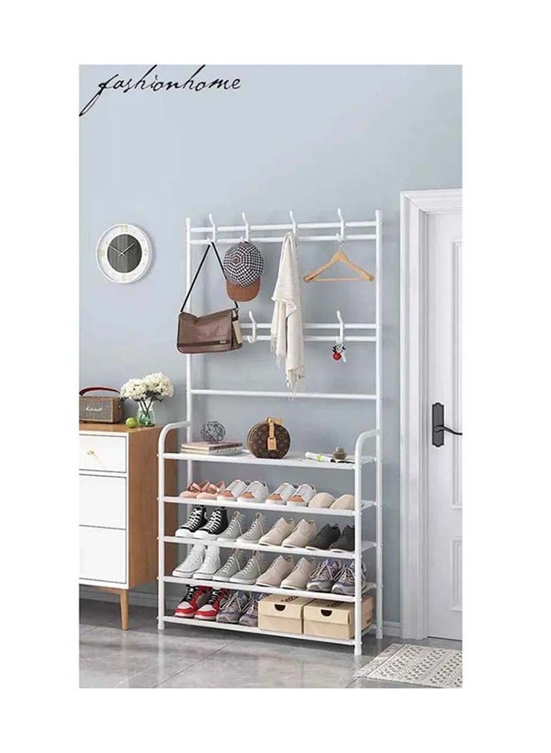 BLOOMING TIME 5-Tier Stainless Steel Coat And Shoes Rack For Home White 80x25.5x152.5cm - Image 2