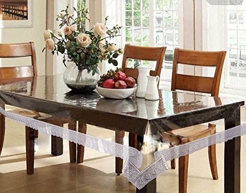 Sampraya Creations PVC Transparent Rectangular Solid Plastic 6 to 8 Seater Dining Table Cover White 60x90 Inches  - Image 1
