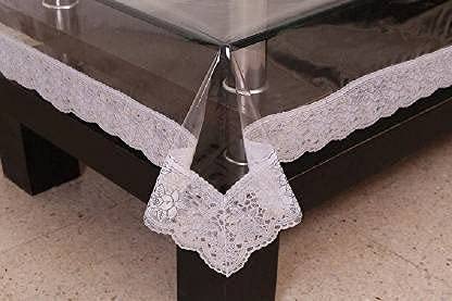 Sampraya Creations PVC Transparent Rectangular Solid Plastic 6 to 8 Seater Dining Table Cover White 60x90 Inches  - Image 4