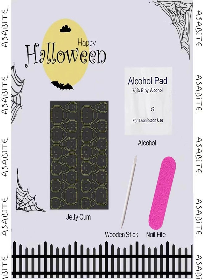 ASABITE 24Pcs Halloween Press on Nails Medium Almond Fake Nails Orange Gradient False Nails with Spider Web Design Scary Halloween Nails Acrylic Nails Press Ons Full Cover Glue on Nails for Women - Image 5