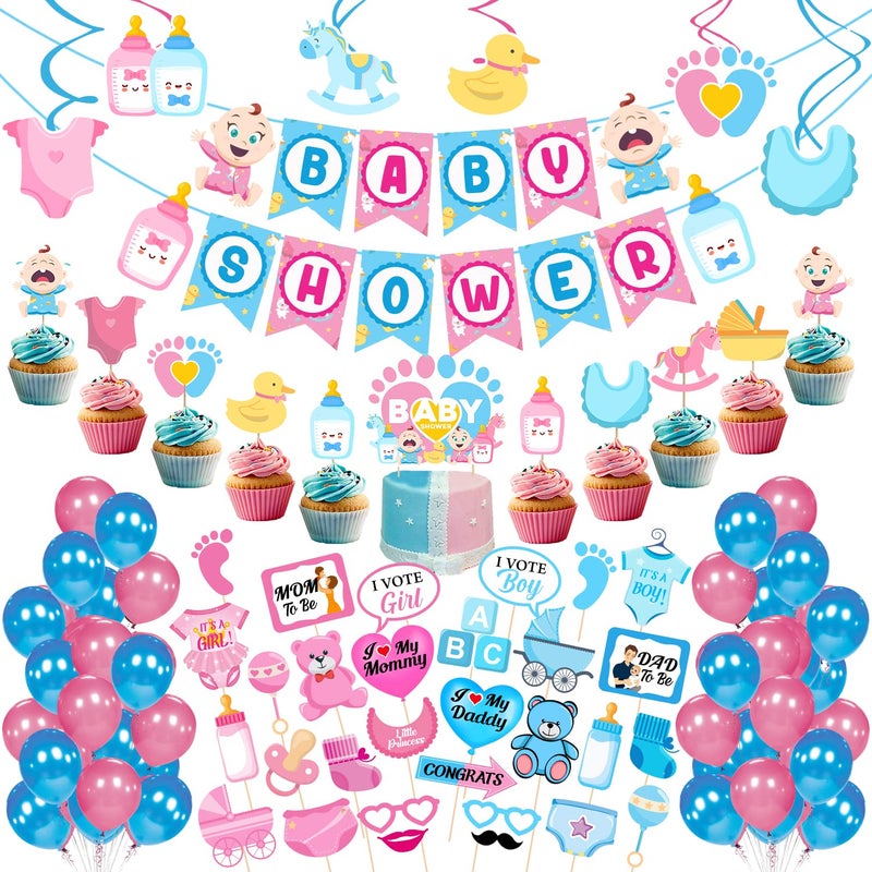 Zyozique Baby Shower Decorations Kit Included Baby Shower Letter Paper Banner,Cake and Cup Cake Topper,Balloon,Swirls,PhotoProps For Baby Shower Party Favors (Pack of 73) - Image 1