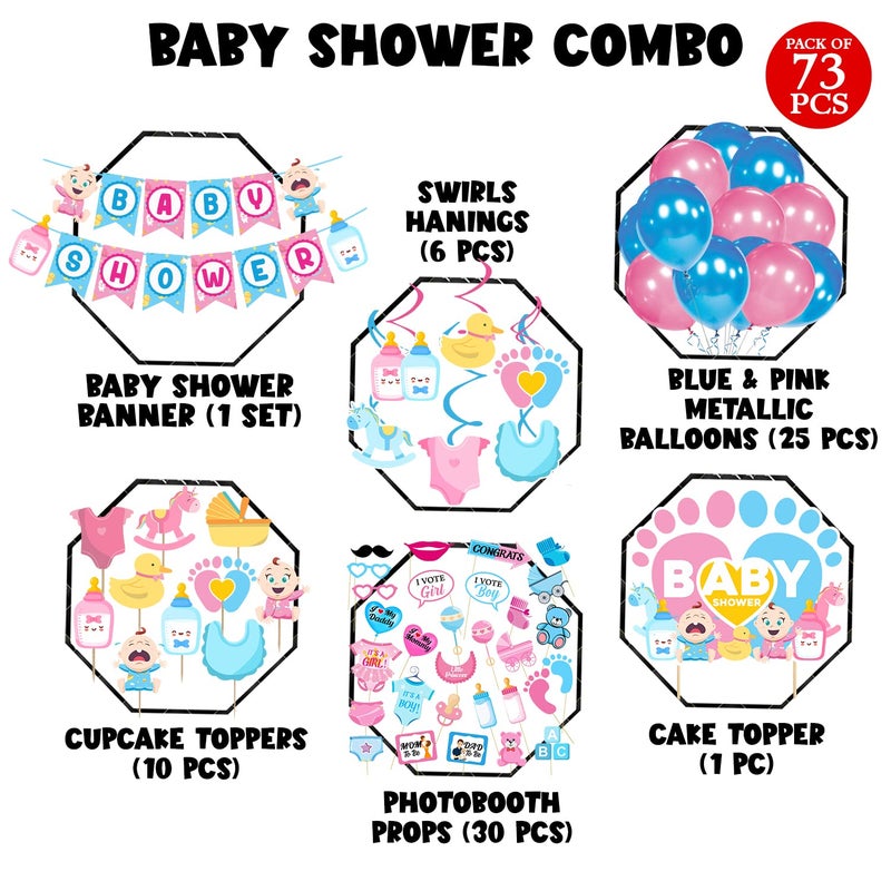 Zyozique Baby Shower Decorations Kit Included Baby Shower Letter Paper Banner,Cake and Cup Cake Topper,Balloon,Swirls,PhotoProps For Baby Shower Party Favors (Pack of 73) - Image 2