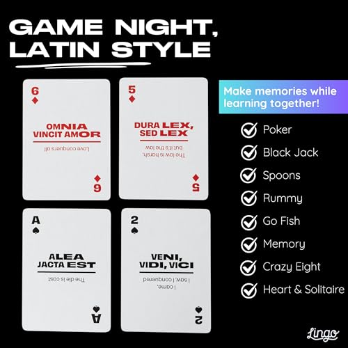 LINGO Latin Lingo Playing Cards Travel Flashcards Learn Latin Vocabulary in A Fun Easy Way 52 Essential Translations - Image 5