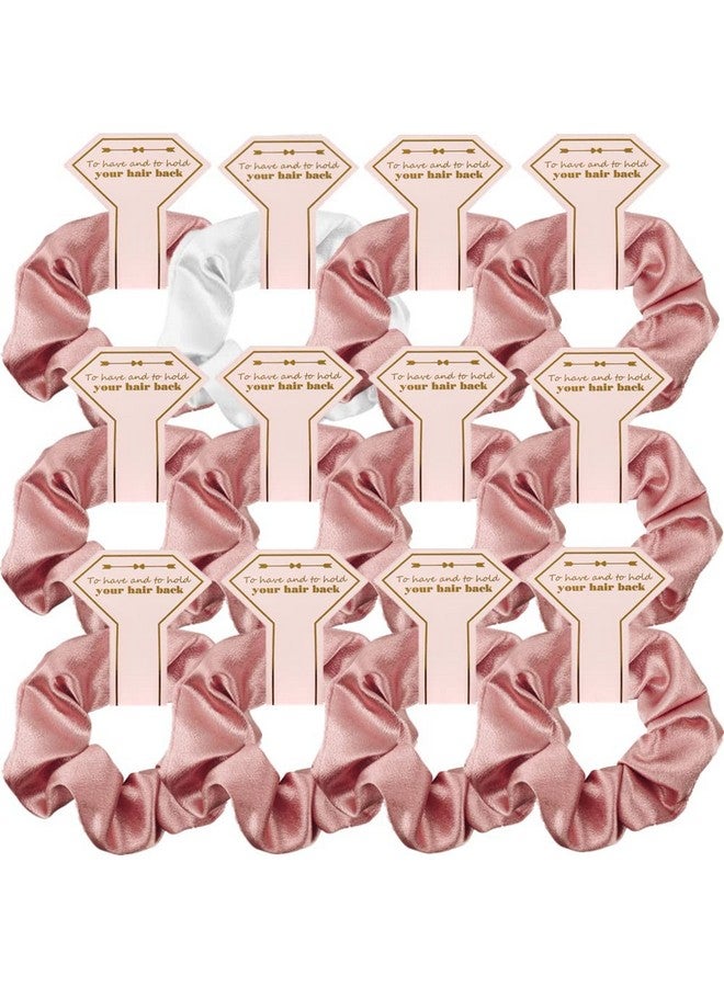 Hasoar Satin Bridesmaid Scrunchies 12 Pack Proposal Gifts Elastics Hair Ties Scrunchies Bachelorette Party Favors Satin Bridesmaid Gift For Bridal Wedding Parties (1 White & 11 Rose Gold) - Image 1