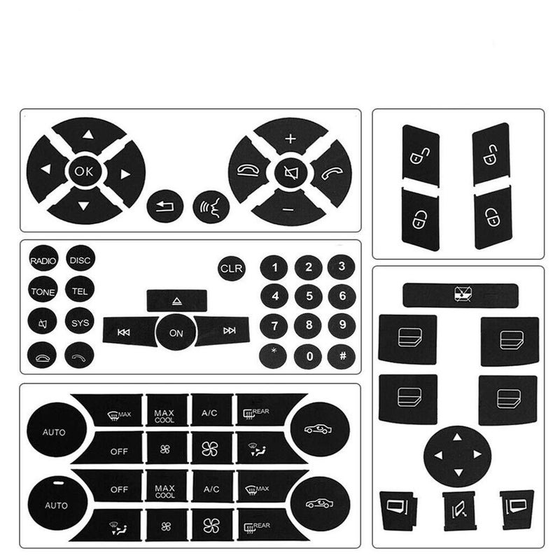 RDBS Interior Button Repair Kit Steering Wheel AC Window Radio Number Door and Air Conditioner Decals Stickers for 2007-2014 Mercedes Benz W204 C250 C350 E-Class ML GL GLK - Image 1