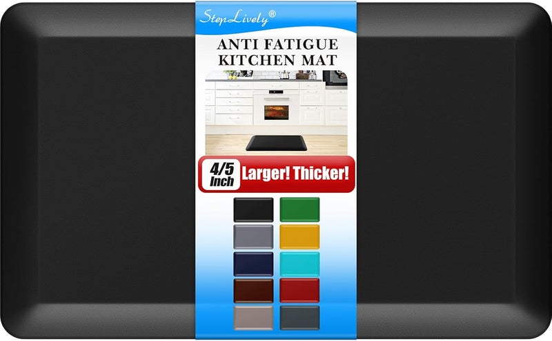 StepLively 4/5 Inch Thick Kitchen Mat - Cushioned Anti Fatigue Mats for Kitchen Floor - Easy to Clean, Water Resistant, Non-Slip Kitchen Rug for Sink, Office, Kitchen (17''x24'' Black) - Image 1