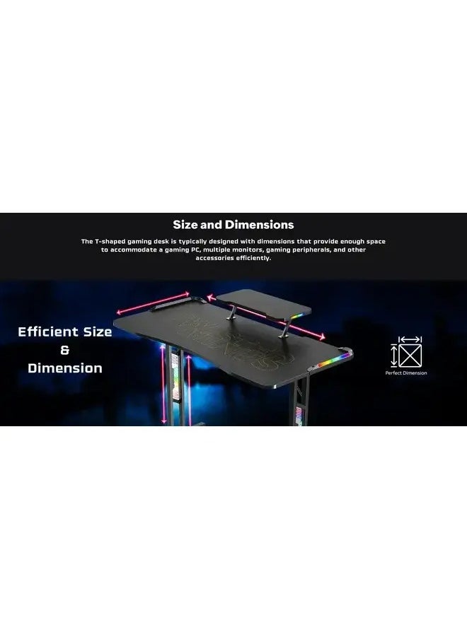 TWISTED MINDS - Twisted Minds T-Shaped RGB Double Top Gaming Desk, 120x60x77.8 cm, PB Desktop with Carbon Fibre Cover, GD27-T-RGB - Image 1