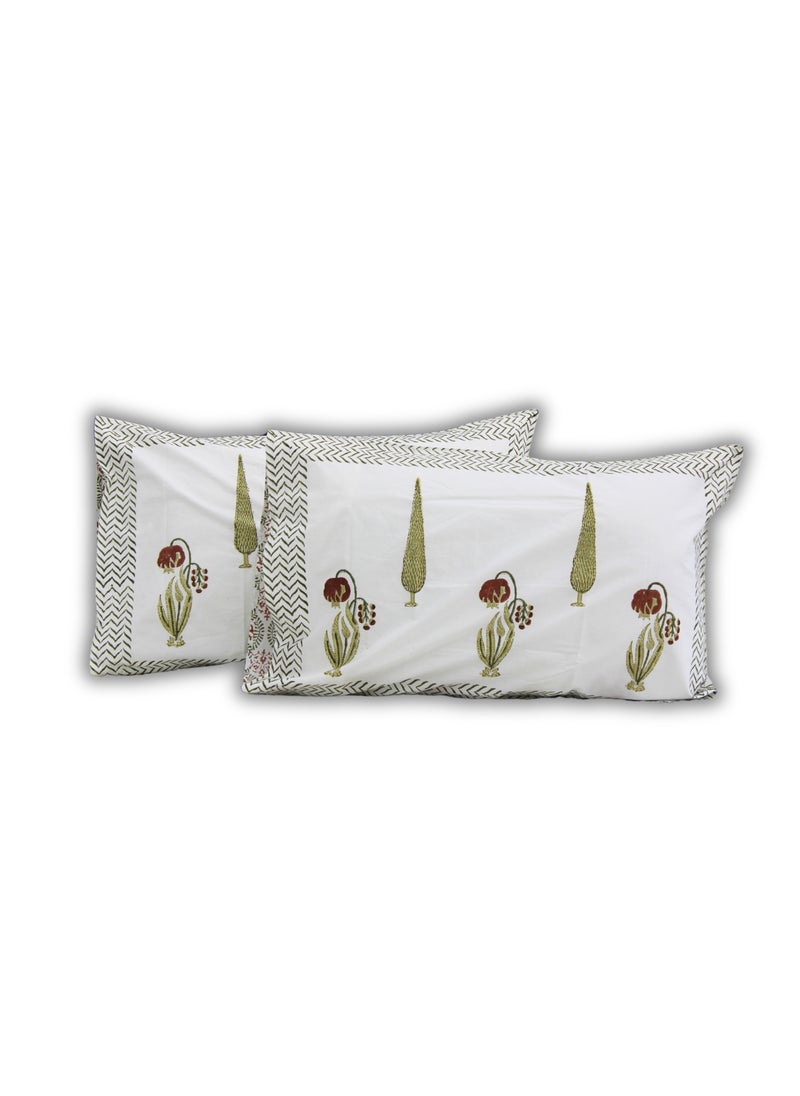 MARHABA CURTAIN 100% Cotton Jaipuri Handblock Print Double Bed Sheet with 2 Pillow Covers Premium Quality, Soft, Breathable (WHITE LILLY 05)  - Image 4