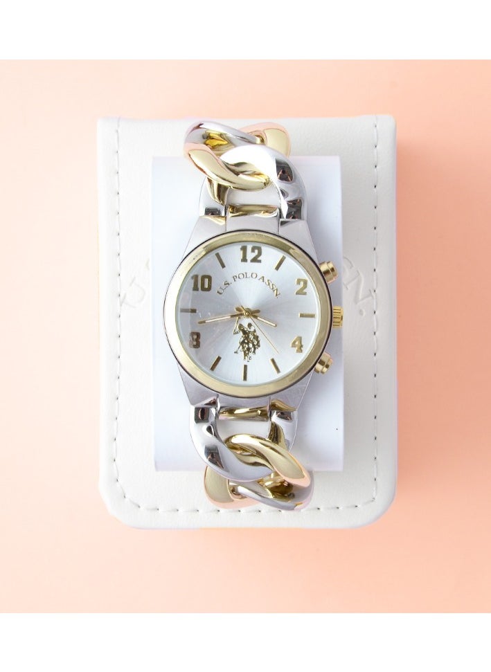U.S. Polo Assn. Women's Quartz Watch, Analog Display and Silver & gold Plated Strap USC40173  - Image 3